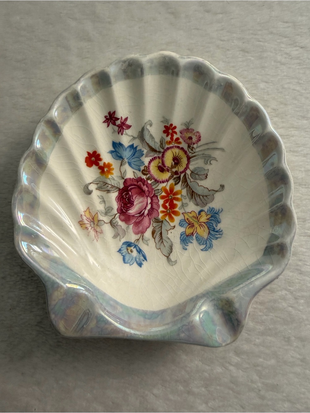 Vintage English Ware Shell Shaped Floral Trinket Dish by Lancaster Sandland Ltd.